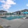 large swimming pool with fountains
