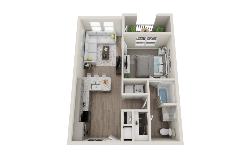 A1 - 1 bedroom floorplan layout with 1 bath and 669 square feet.